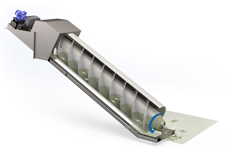 Dwarsdoorsnede vijzelgemaal Fishflow Innovations