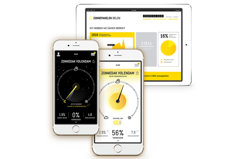 Platform Zonnepanelendelen op diverse schermen